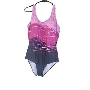 Purple Gradient Crisscross One Piece Swimsuit Athletic Training sz XXL